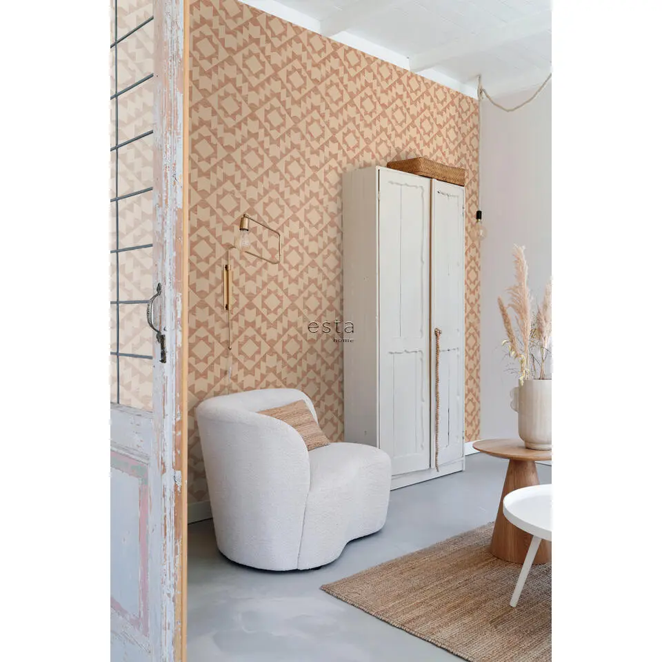ESTAhome behang Marrakech aztec tapijt terracotta - 53 cm x 10.05 m