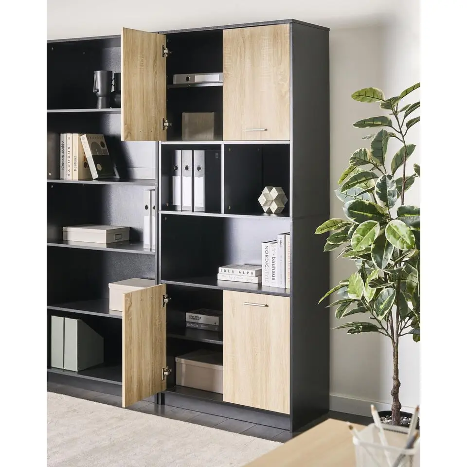 ZEHNA - Boekenkast 4 deuren - Bruin/Zwart - Vezelplaat