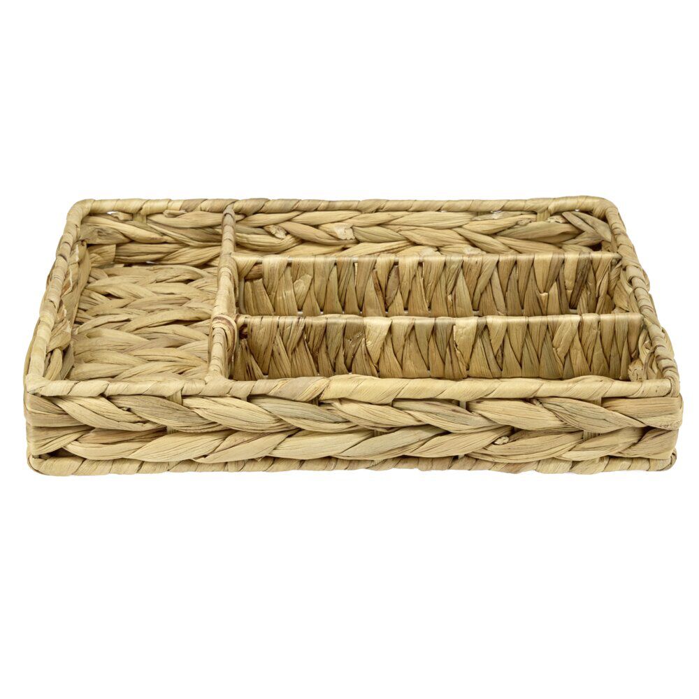 Range-couverts 4 compartiments jacinthe d'eau tressée naturelle 34x24xH5,5cm