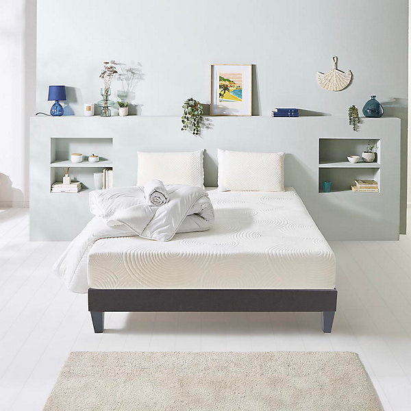 Pack Vosges 140x190 cm Matelas Mousse   Sommier Bois   Accessoires