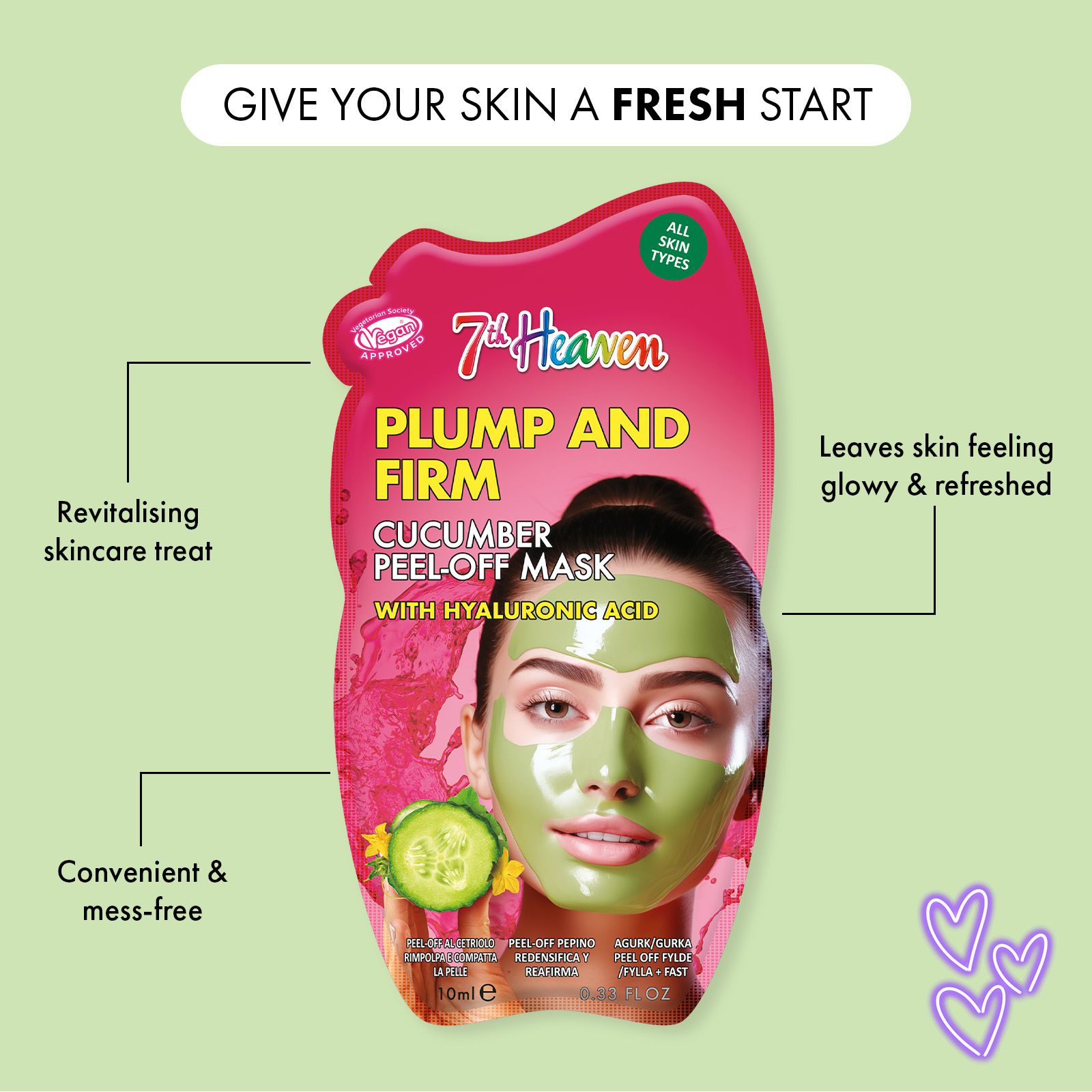 7th Heaven Cucumber Peel Off Face Mask with Hyaluronic Acid, Pack of 6