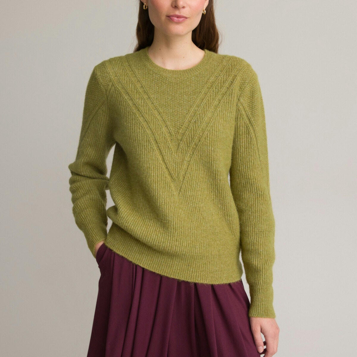 Pull col rond, en grosse maille