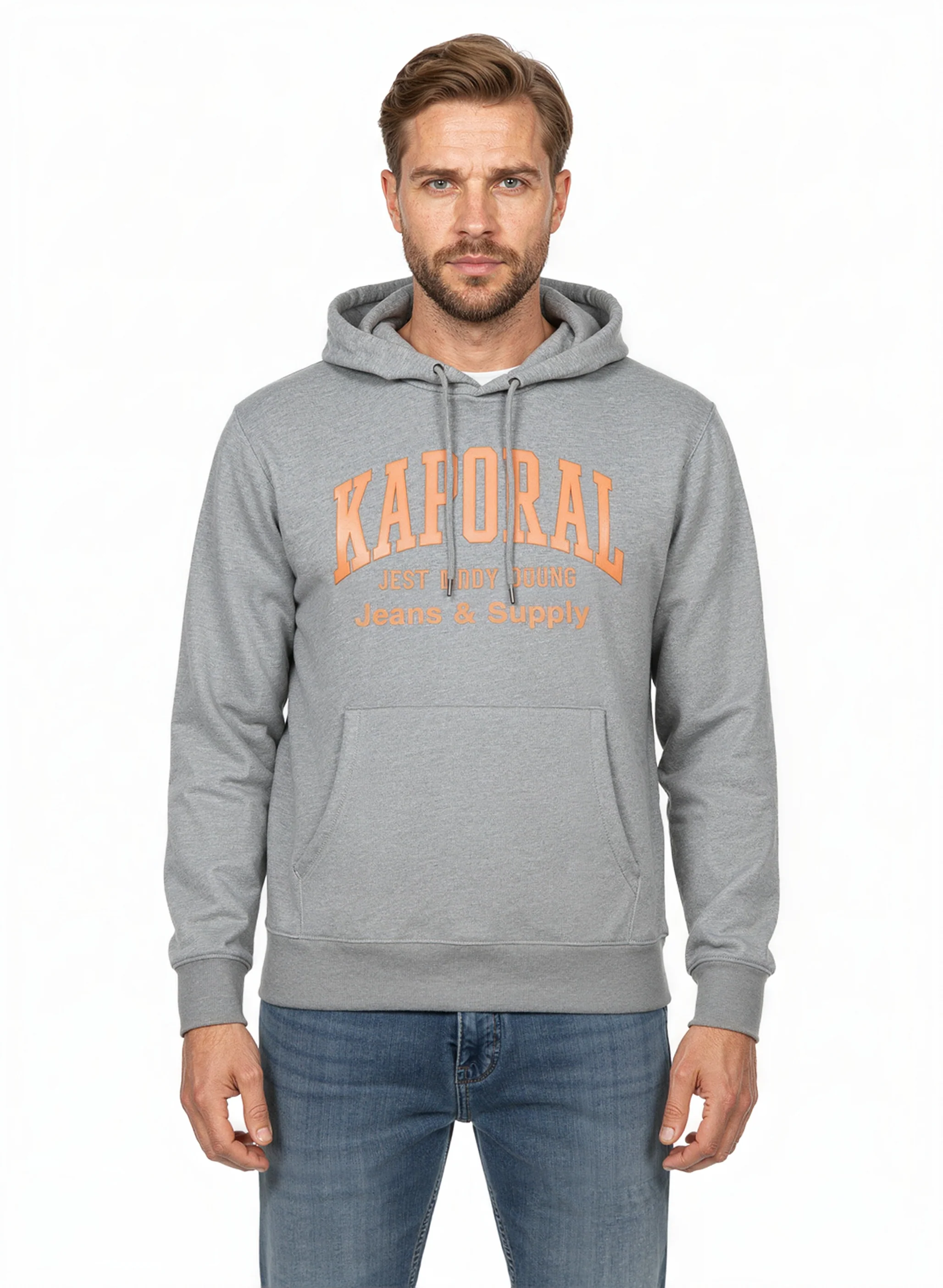 Sweat à capuche regular gris mélangé coton polyester BENJY