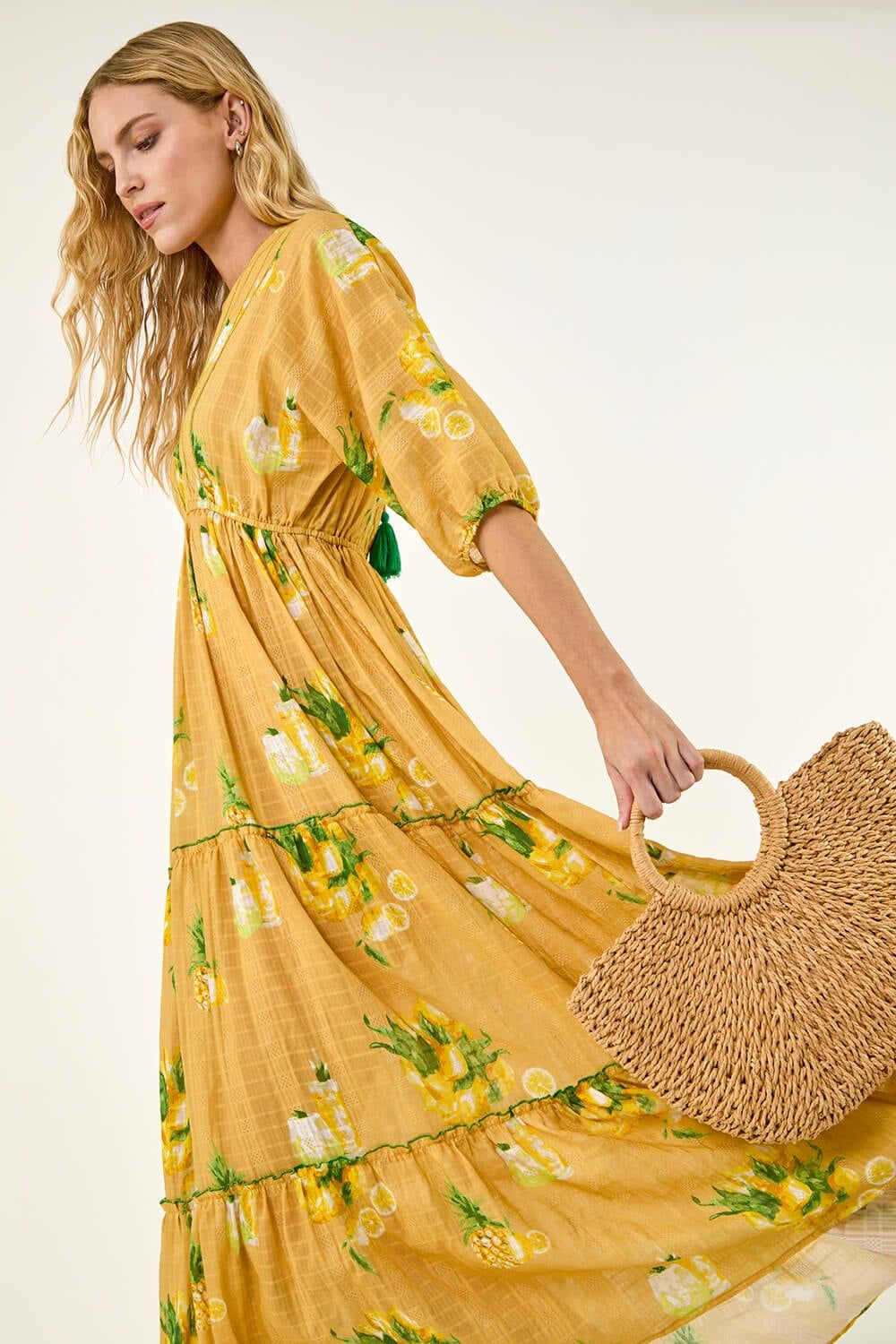 Roman Citrus Print Boho Maxi Dress