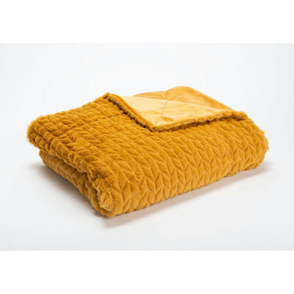 - Plaid Chevron camel 130 cm x 170 cm en polyester  jaune