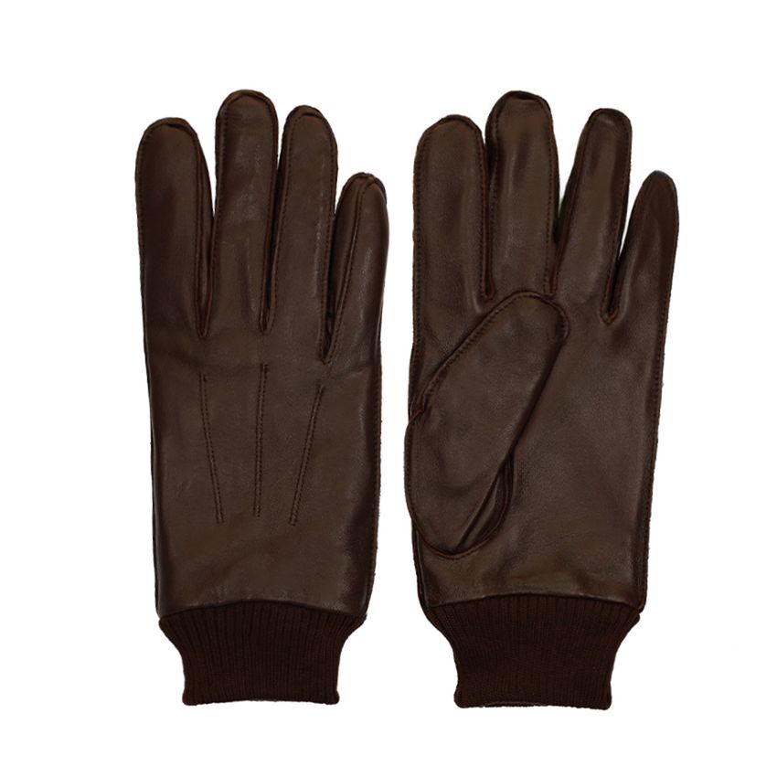 Manfield Donkerbruine leren heren handschoenen