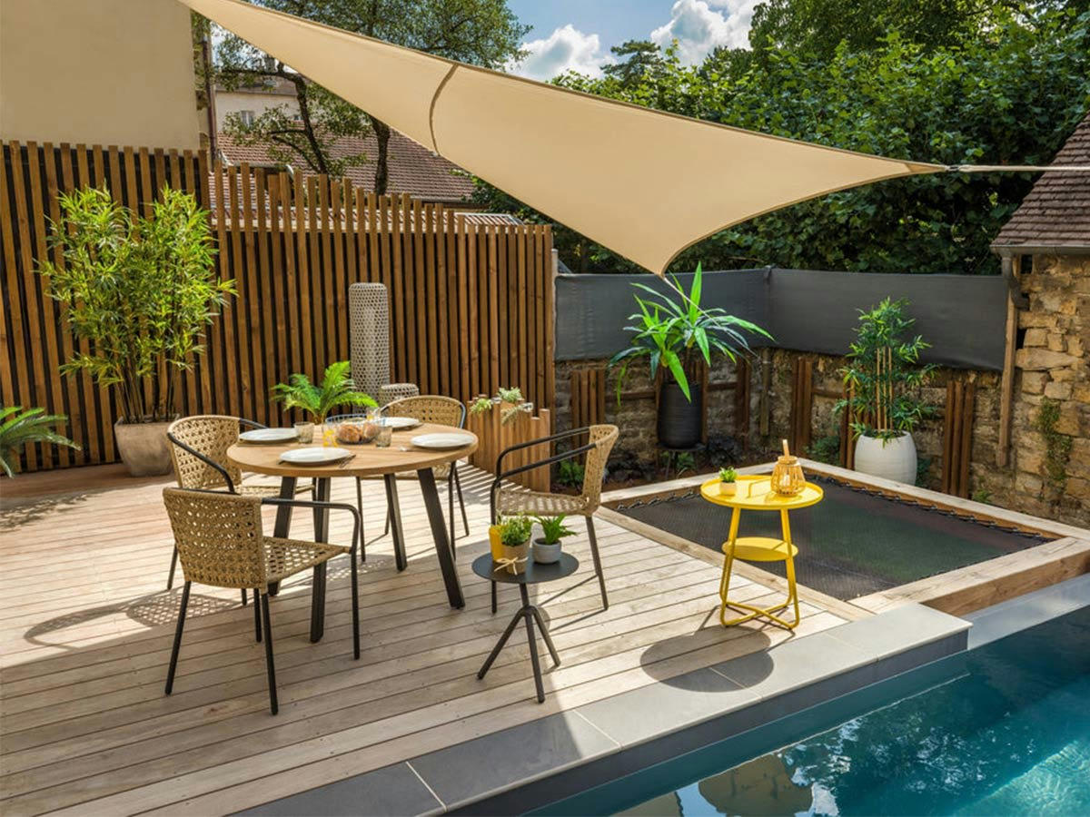 - Table basse ronde effet indus aluminium jaune