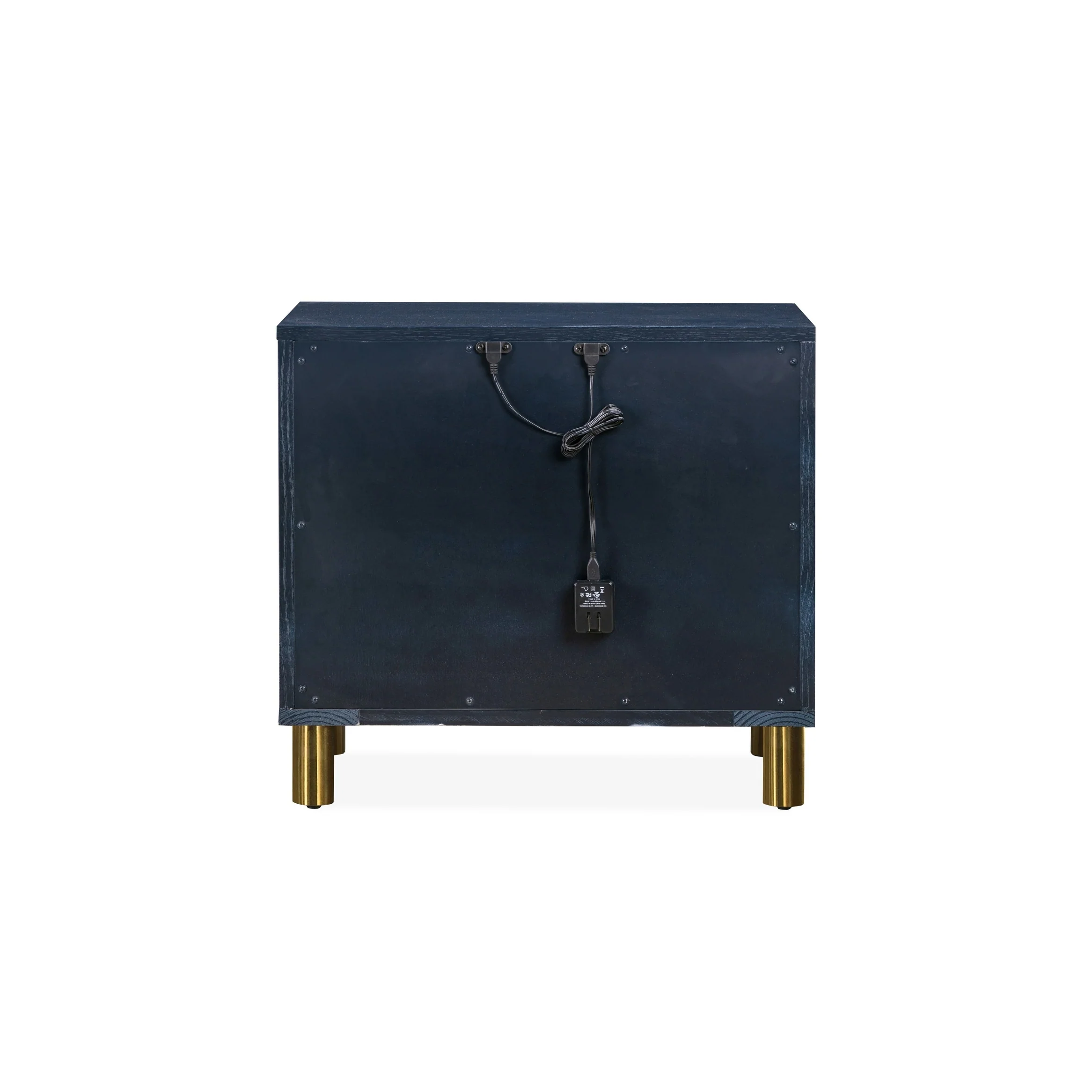 Argento Two Drawer USB Charging Nightstand in Navy Blue and Burnished Brass
