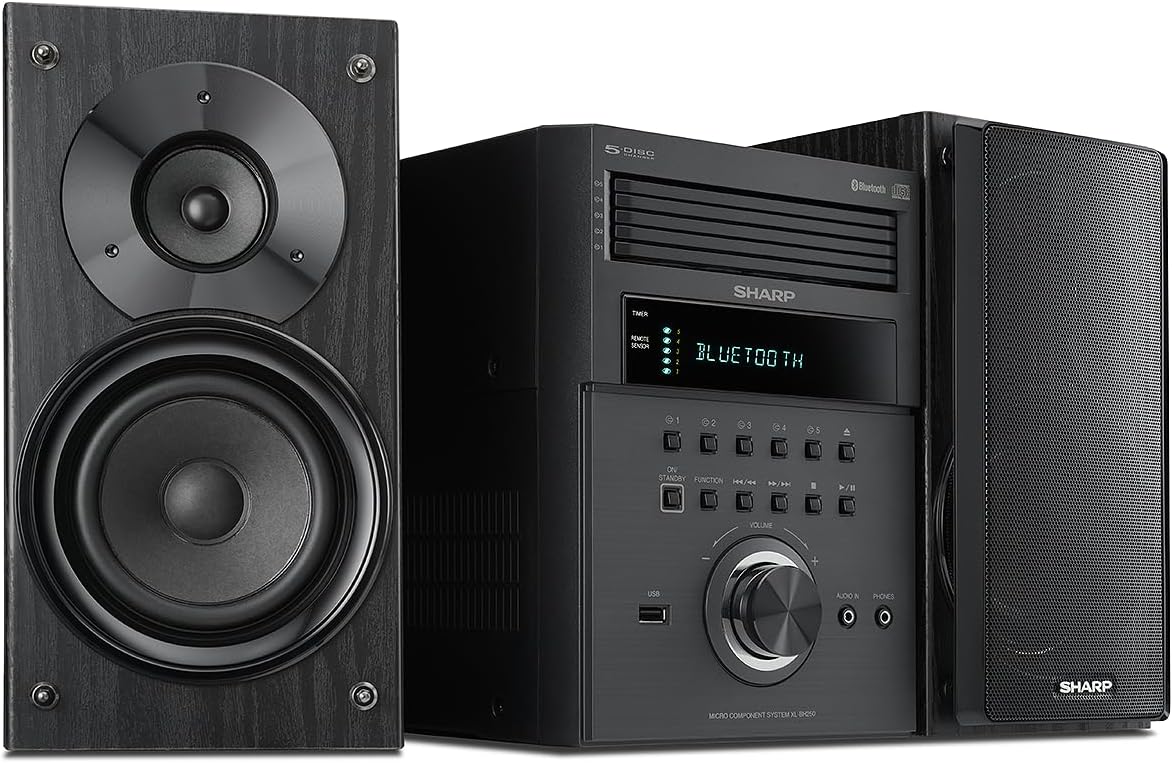 Sharp XL-BH250 Sharp 5-Disc Micro Shelf Executive Speaker System with Bluetooth  USB Port for MP3 Playback  AM/FM  Audio in for Digital Players