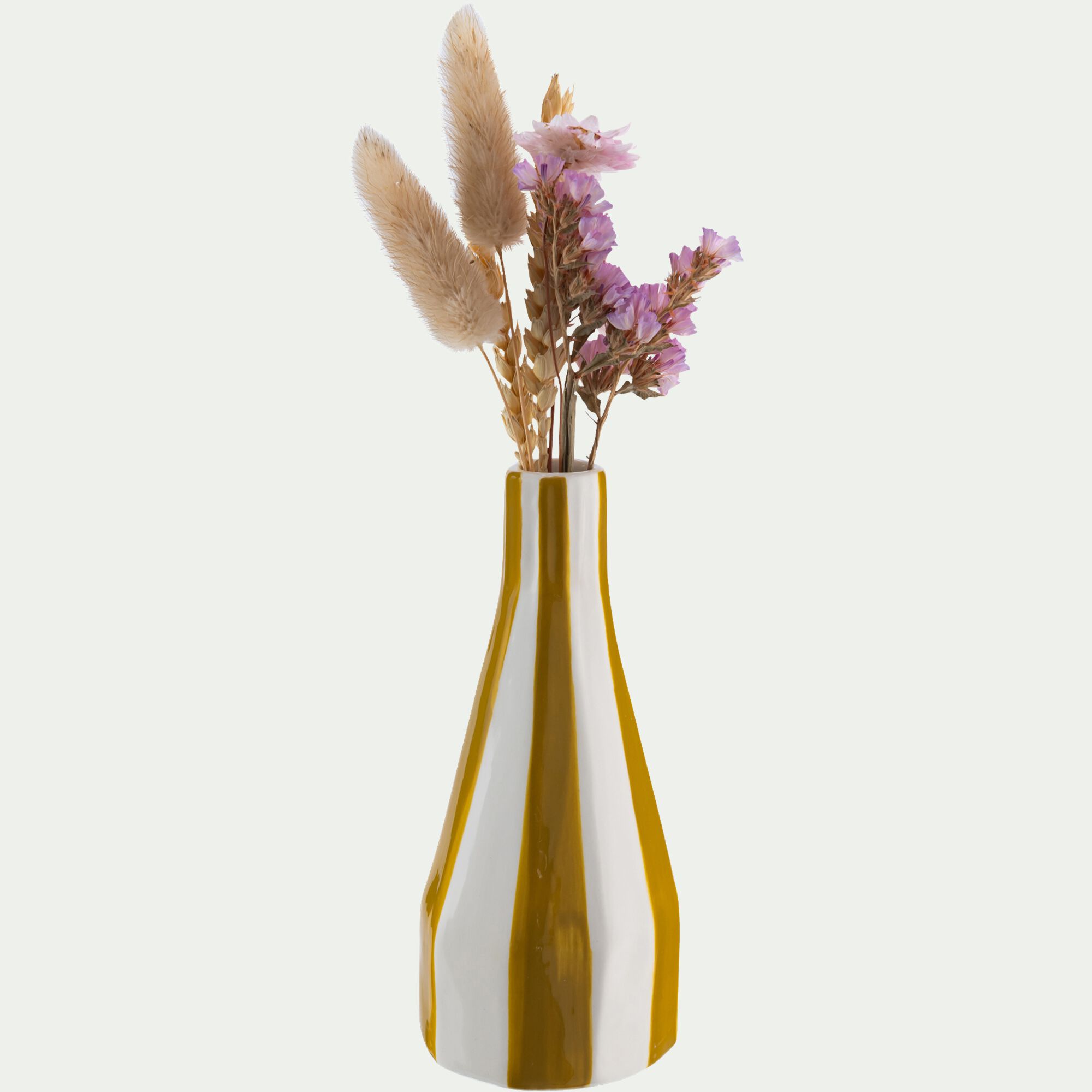 CAMPECHE - Vase bouteille en grès H13,7cm - jaune et blanc