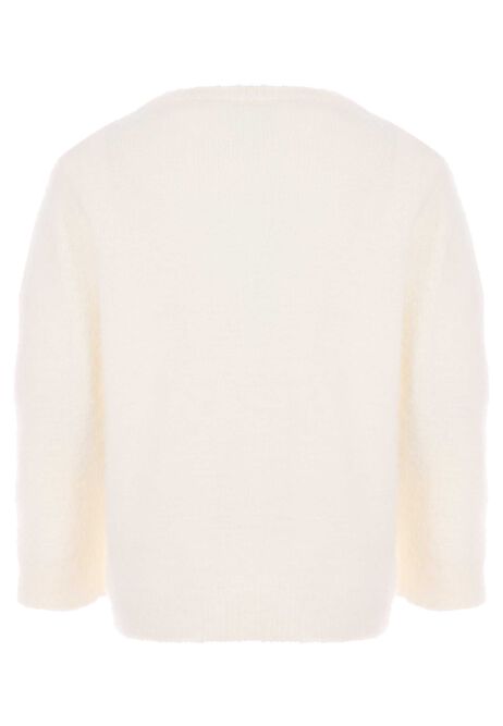 Younger Girls Cream Sequin Bear Jumper