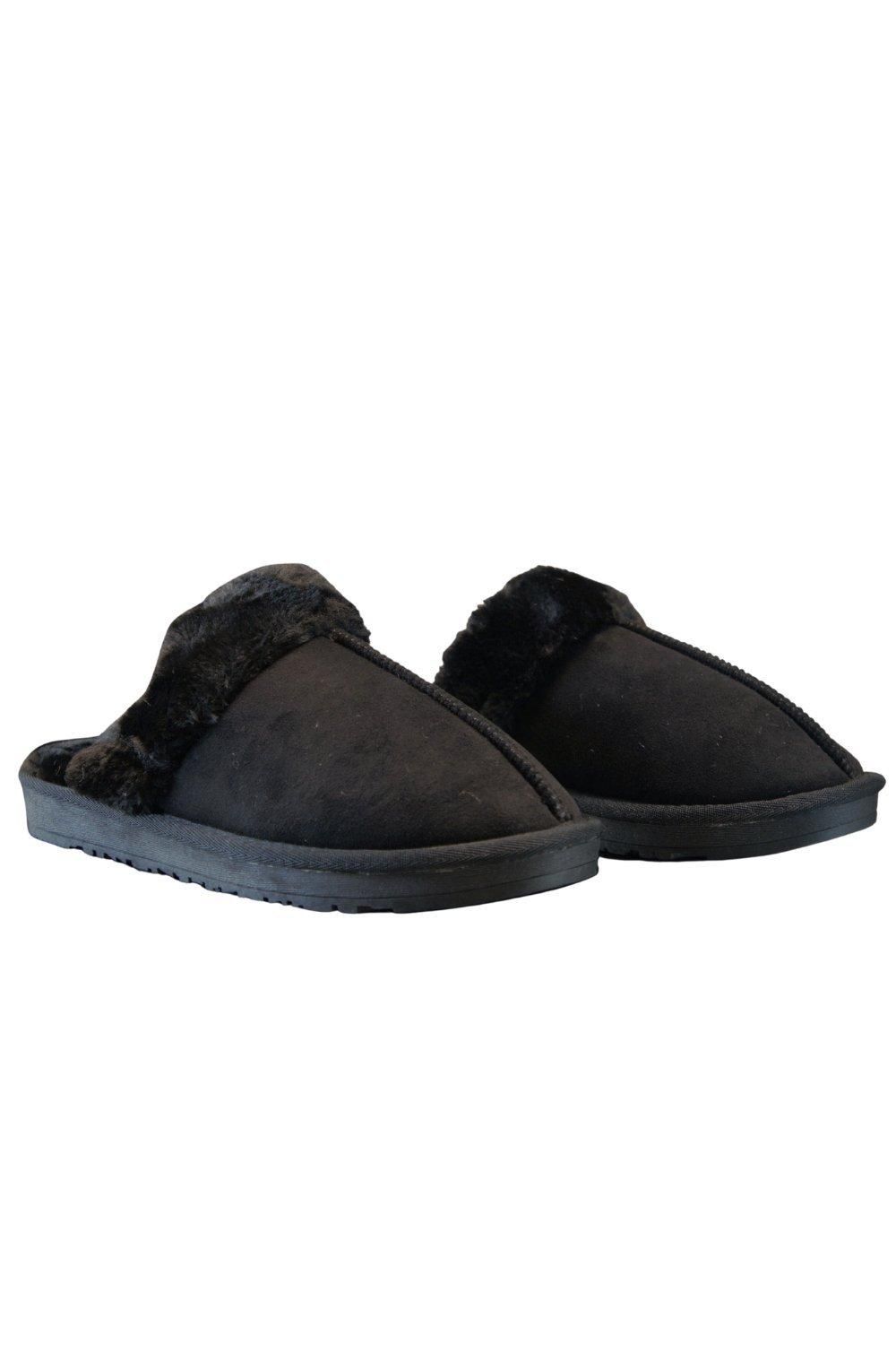 IVACHY Faux Suede Fur Lined Fluffy Winter Warm and Cosy Closed Toe Slippers