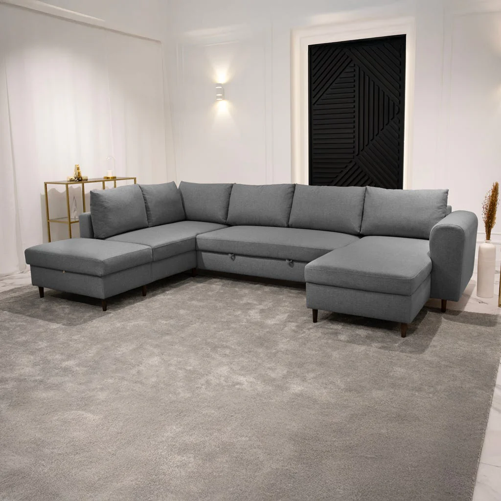 Sofá com pufe à esquerda cinzento CRAIG