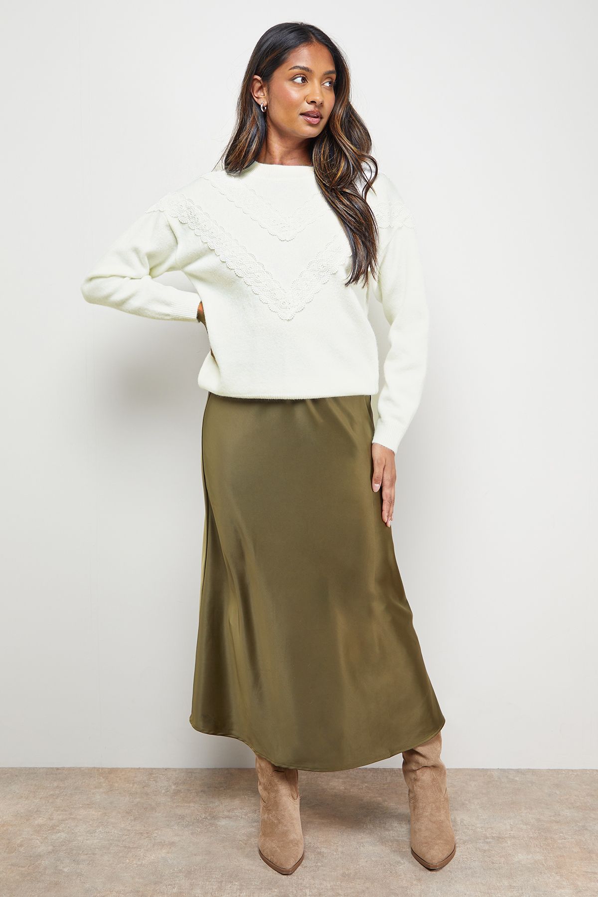 Oasis Lace Trim Crew Neck Jumper