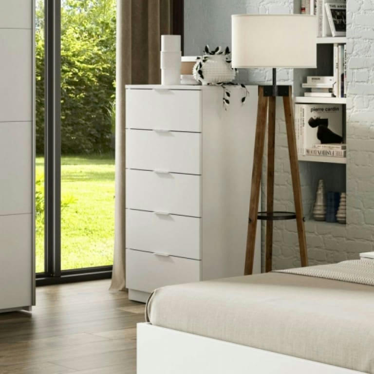 MESQUITE - Commode 5 tiroirs effet bois blanc