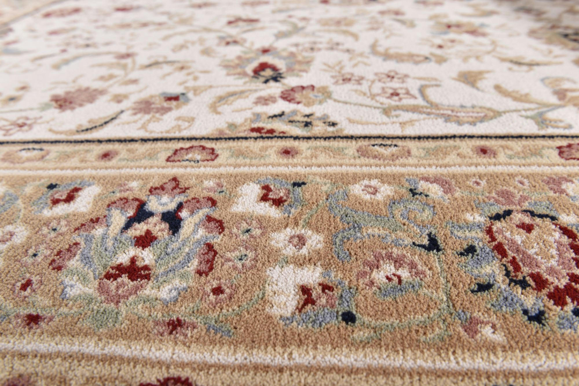 DOLNA - Tapis d'orient floral, tissé, laine naturelle beige Diam 240 cm