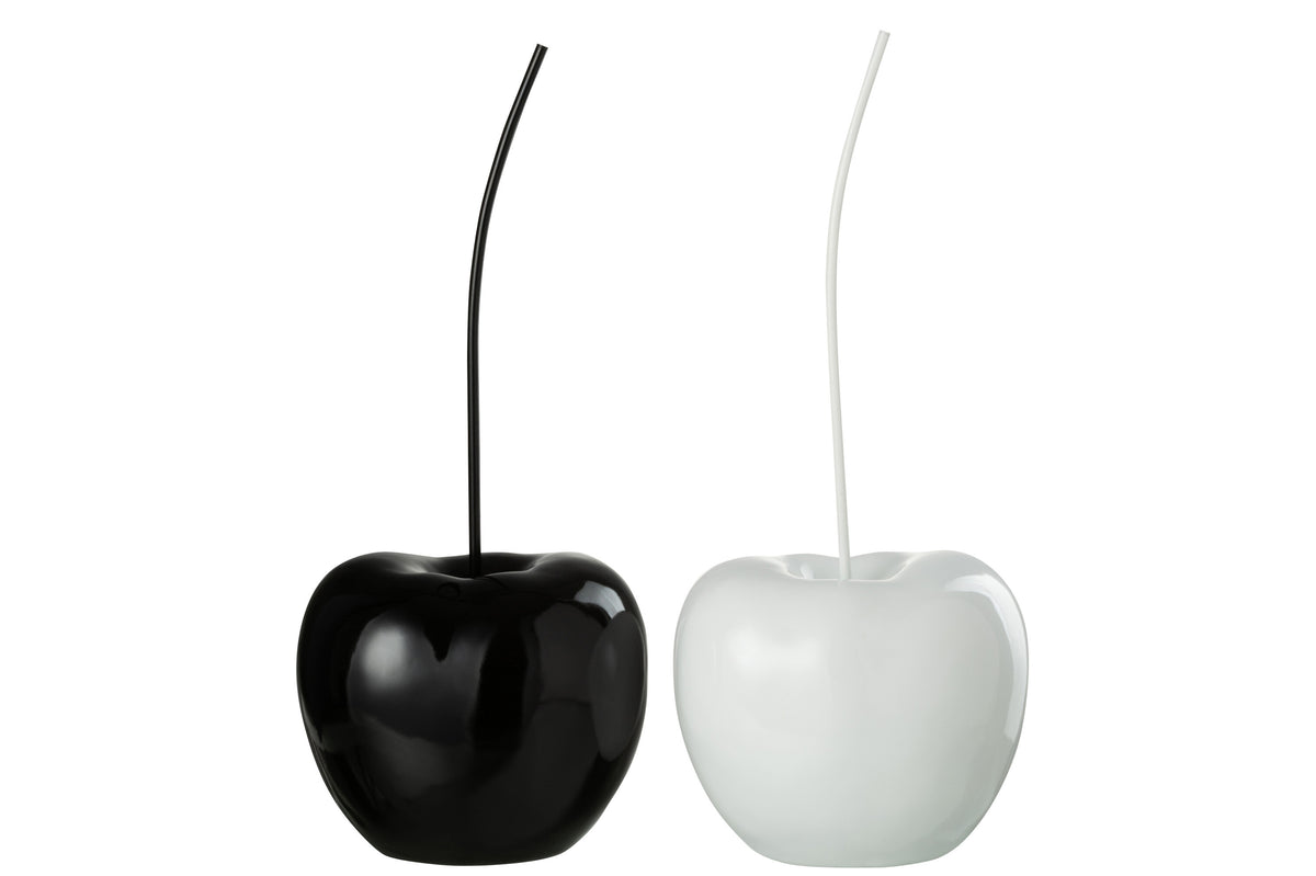 J-Line decoratie Kers - polyresin - blinkend wit/zwart - large - 2 stuks