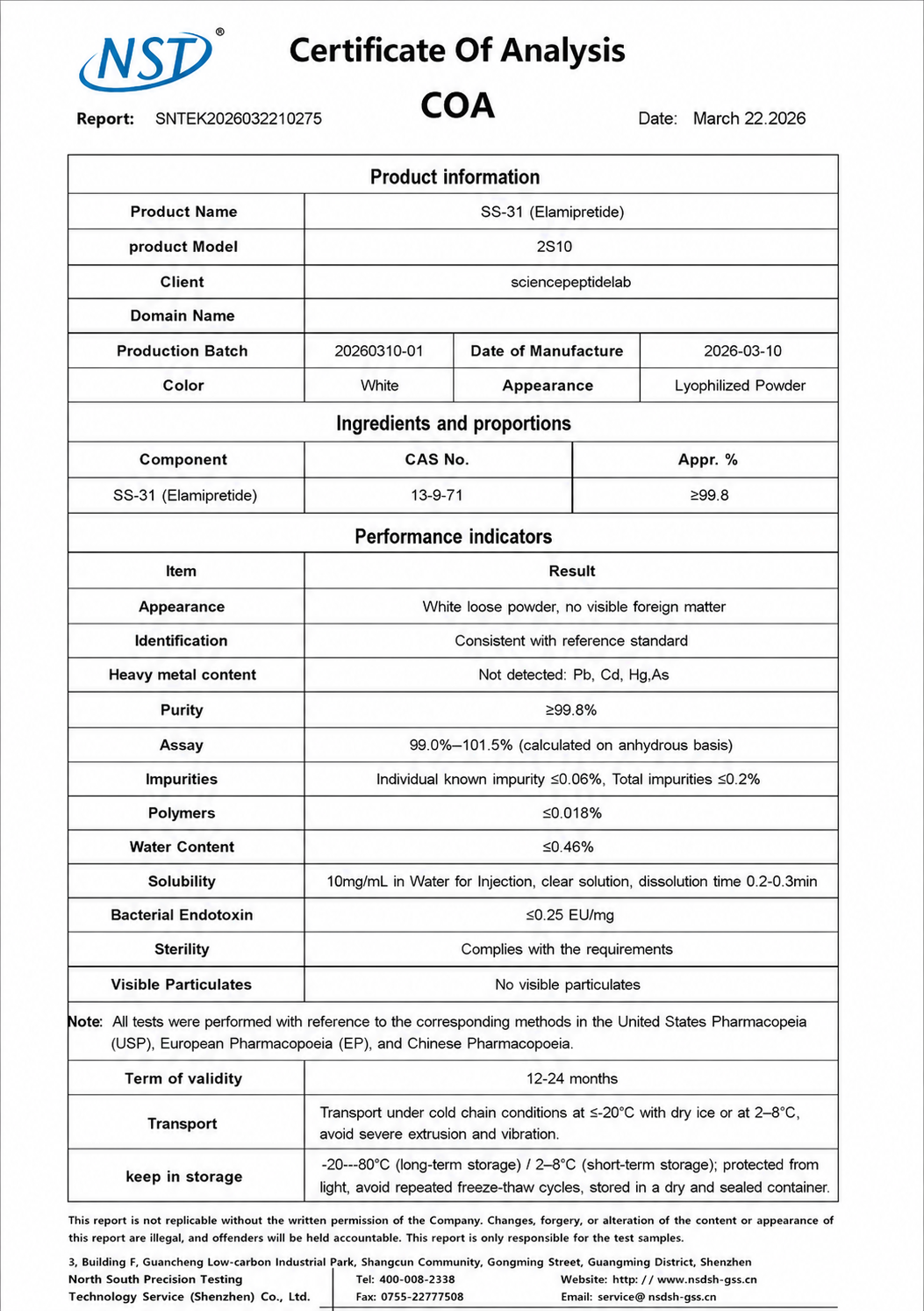 NOVABIO 2S10 - SS-31 Elamipretide 10mg × 10 Vials product image