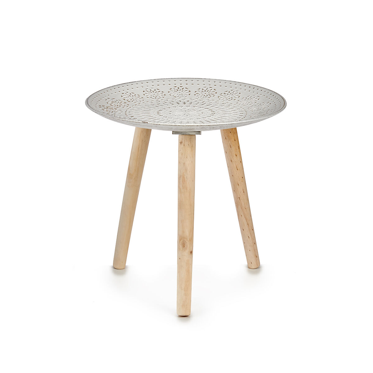 Mesa de apoio em madeira com tampo decoração mandala