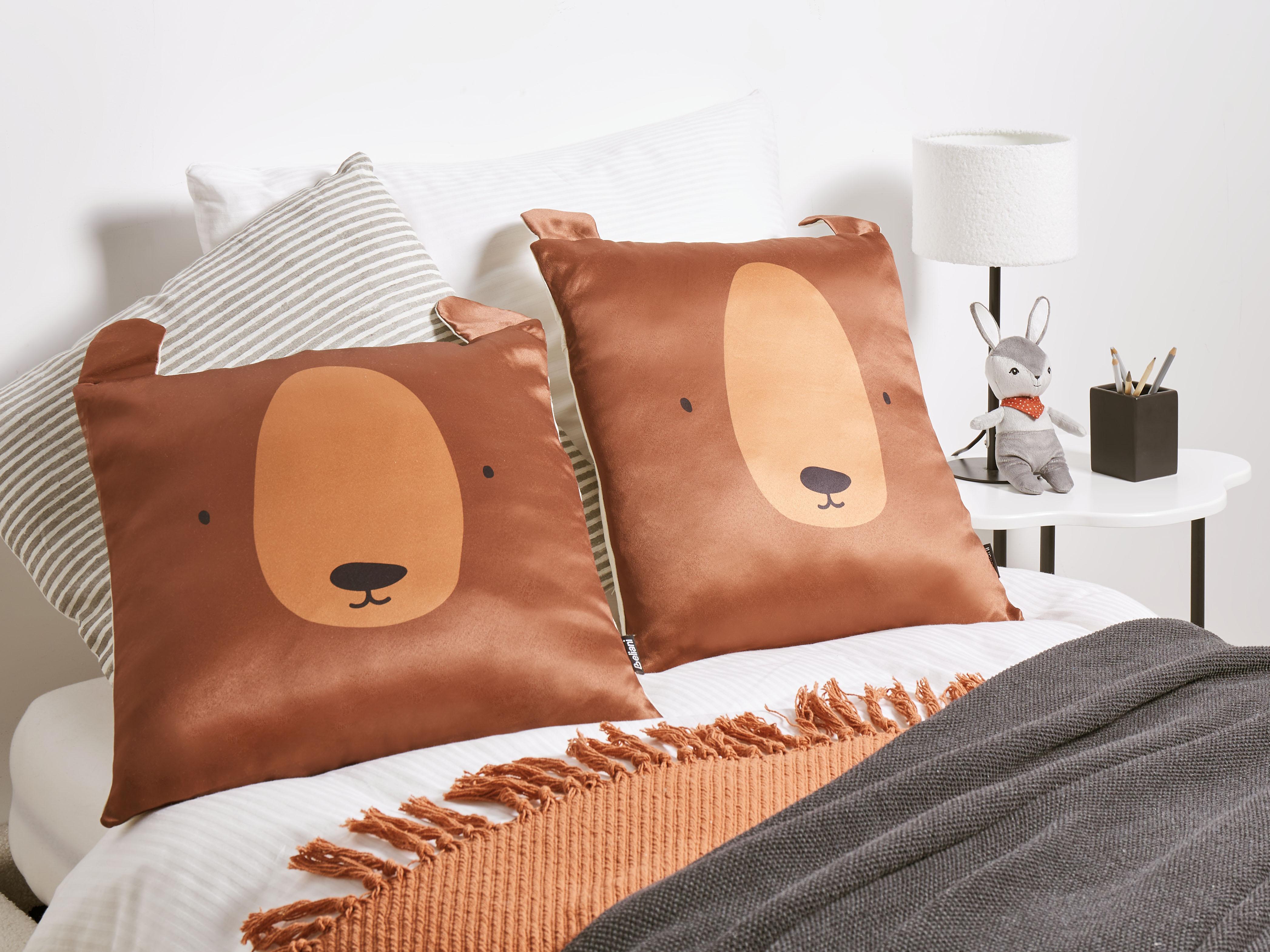 Set of 2 Decorative Cushions TEDDYBEAR Cotton 45 x 45 cm Brown