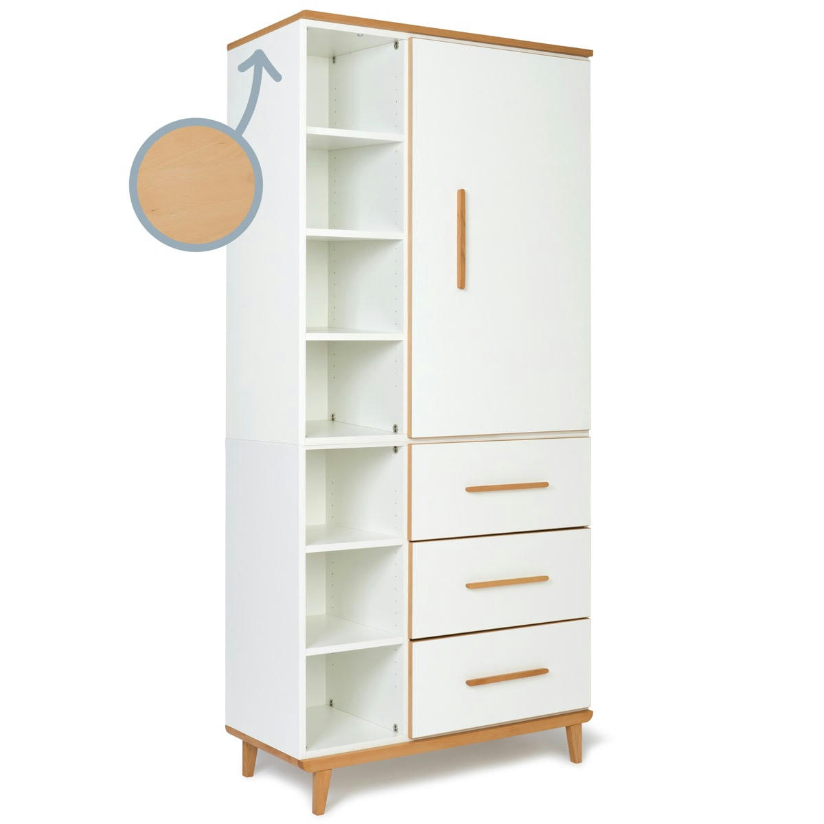 NADO - Armoire 198cm 1 porte 3 tiroirs blanc