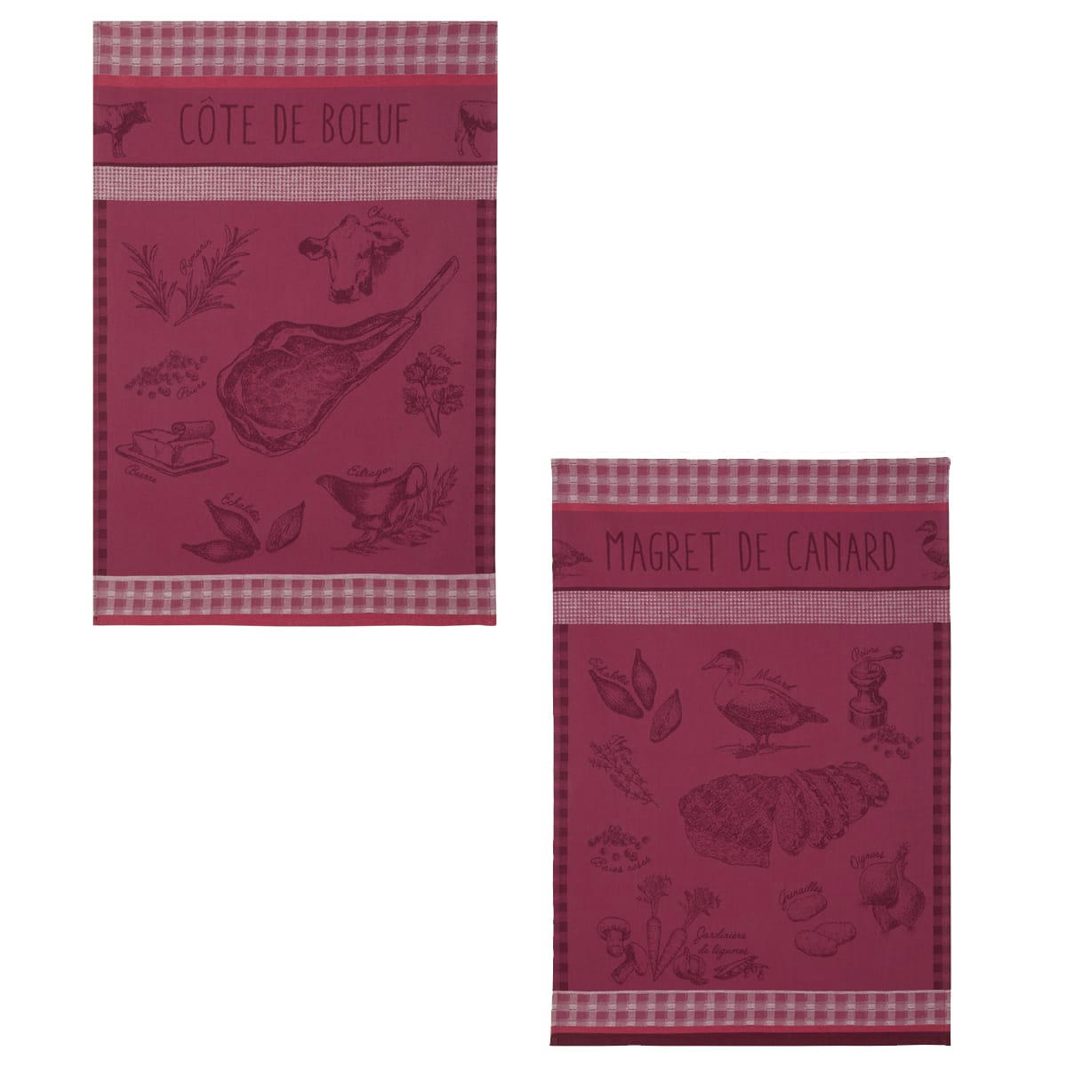 PLATS TRADITIONNELS - Lot de 2 torchons en coton prune 50x75