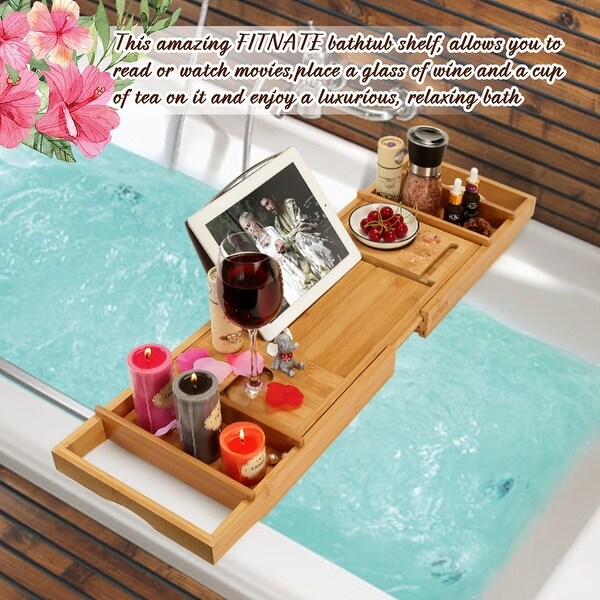 Adjustable Wooden Bamboo Bath Caddy Light Brown - L