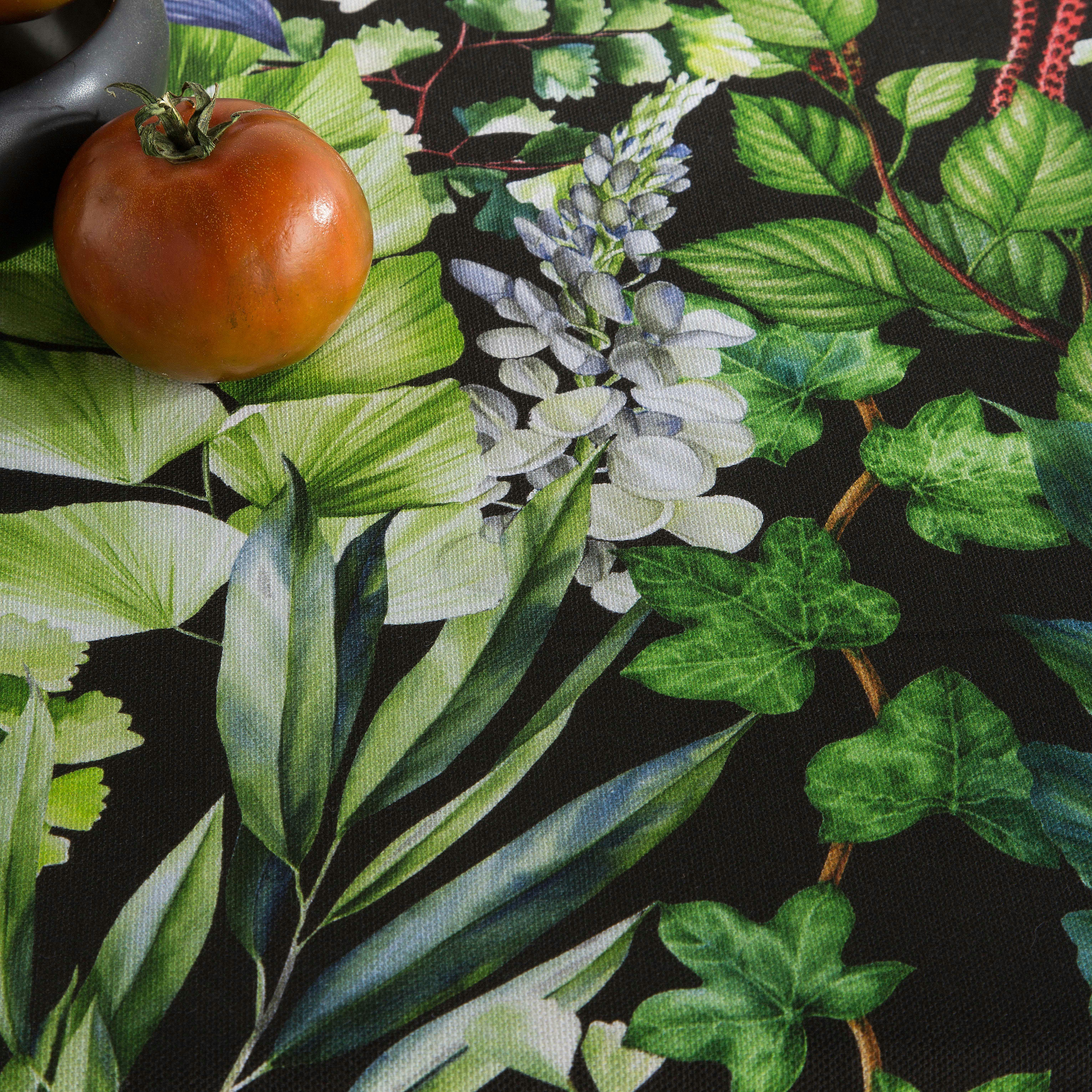 TERK NEGRO - Nappe en coton biologique antitâche imprimée floral noir 140x140 cm