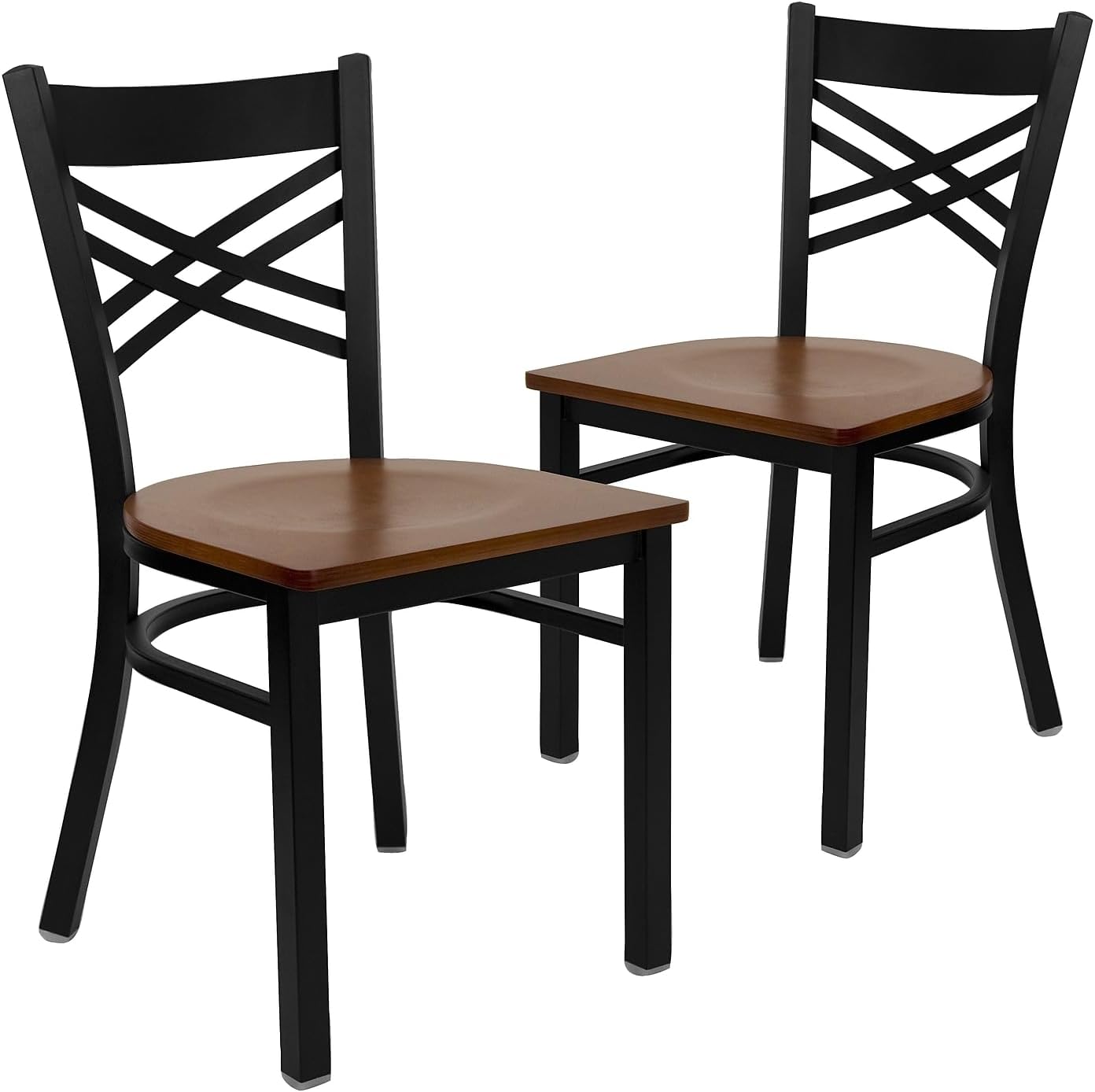Flash Furniture 2 Pk. HERCULES Series Black ''X'' Back Metal Restaurant Chair - Cherry Wood Seat