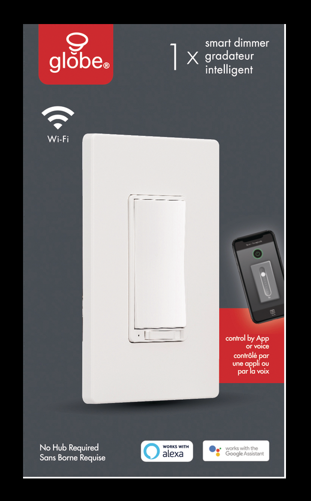 Globe Electric 50023 Wi-Fi Smart Dimmer Switch, No Hub Required, Voice Activated, White