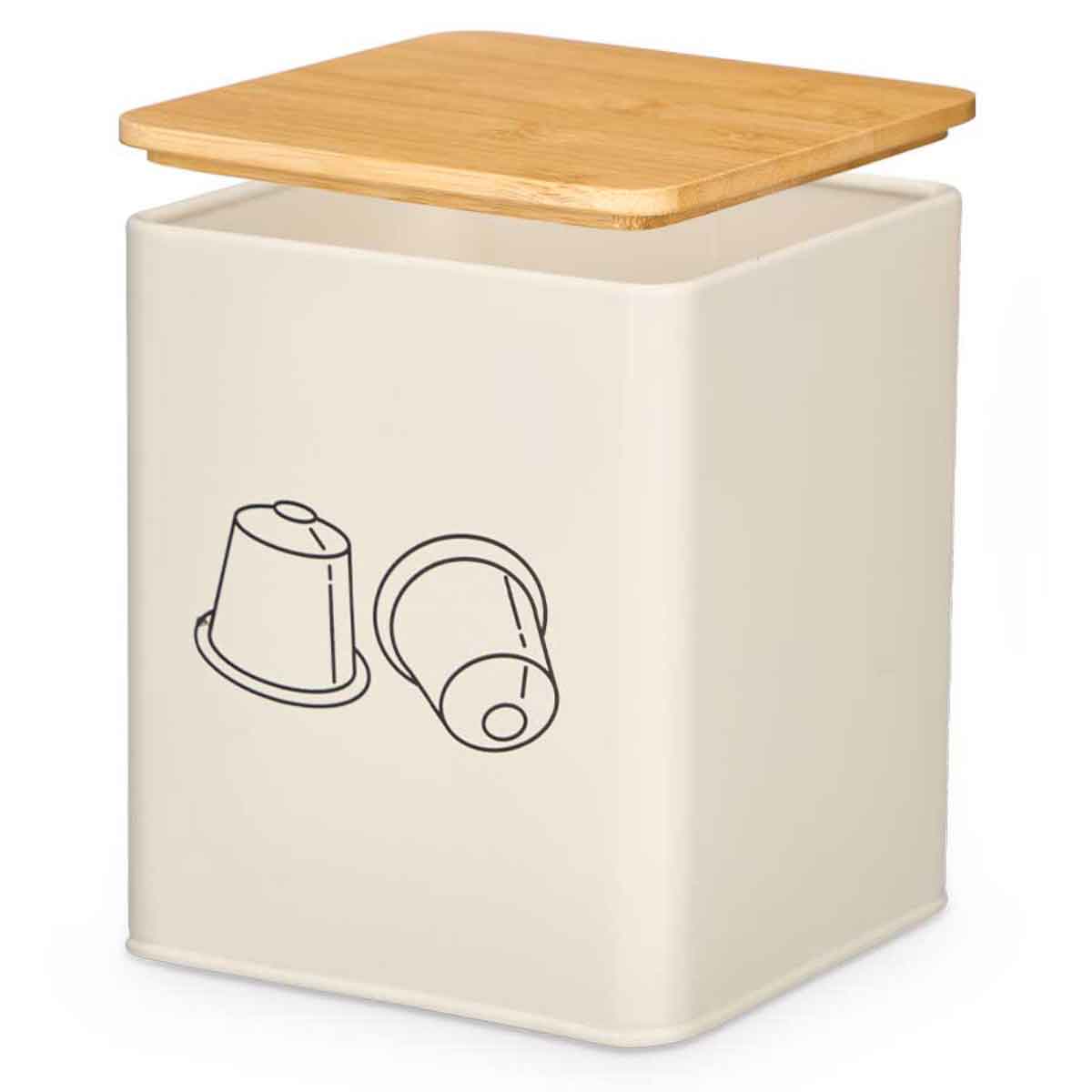 Lata para cápsulas de café creme com tampa de bambu