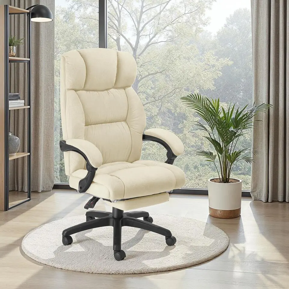 tectake Bureaustoel Jillien met voetsteun en veloursbekleding, Beige