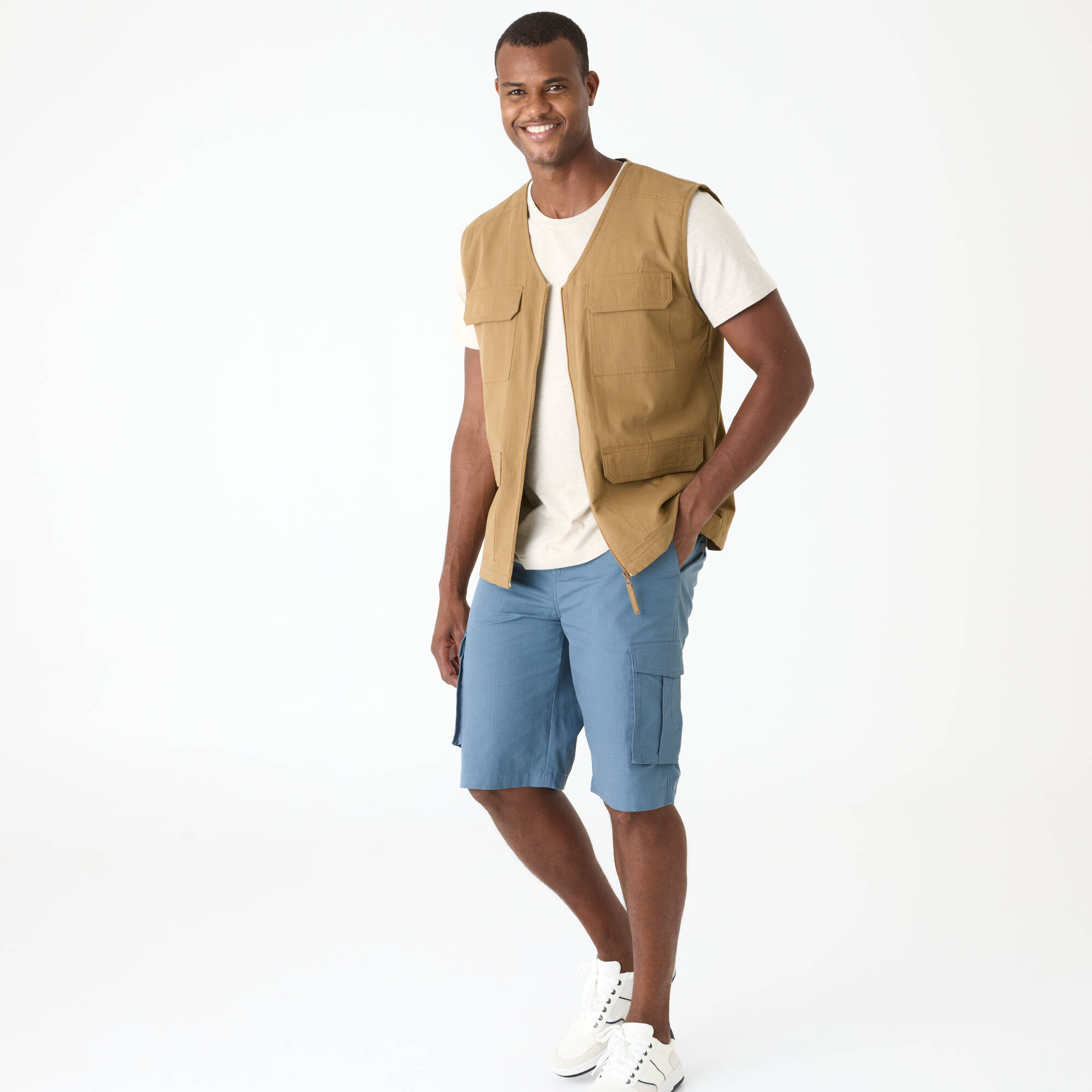 Gilet zippé multipoches sans manches en toile ripstop