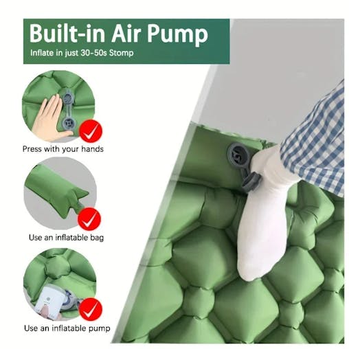 NNEOBA Ultralight Inflatable Camping Sleeping Pad with Built-In Pillow Green