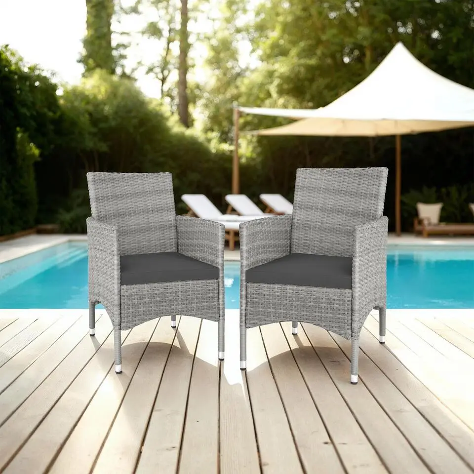 tectake 2 Wicker tuinstoelen met 4 kussenhoezen , Lichtgrijs/Cr&egrave;me
