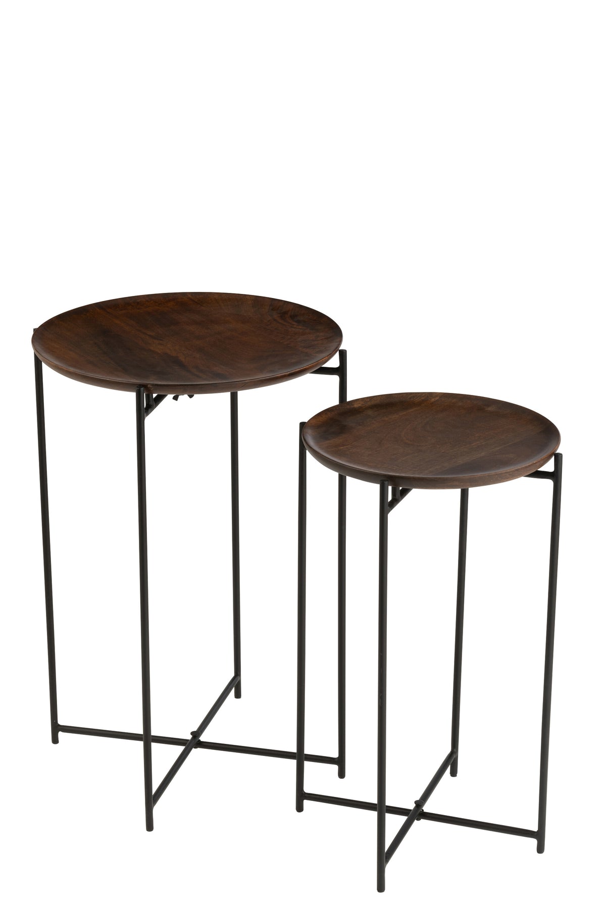 J-Line bijzettafel Rond - ijzer/hout - bruin/zwart - 2 stuks