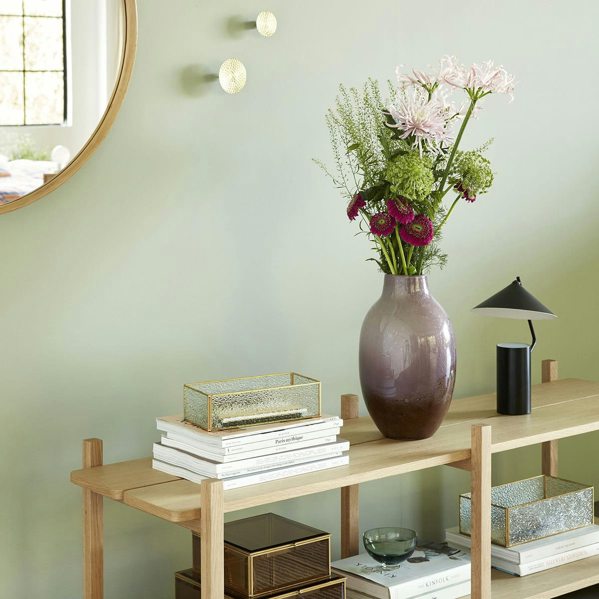 MOOD - Miroir mural avec cadre en bambou et lanière en cuir D60