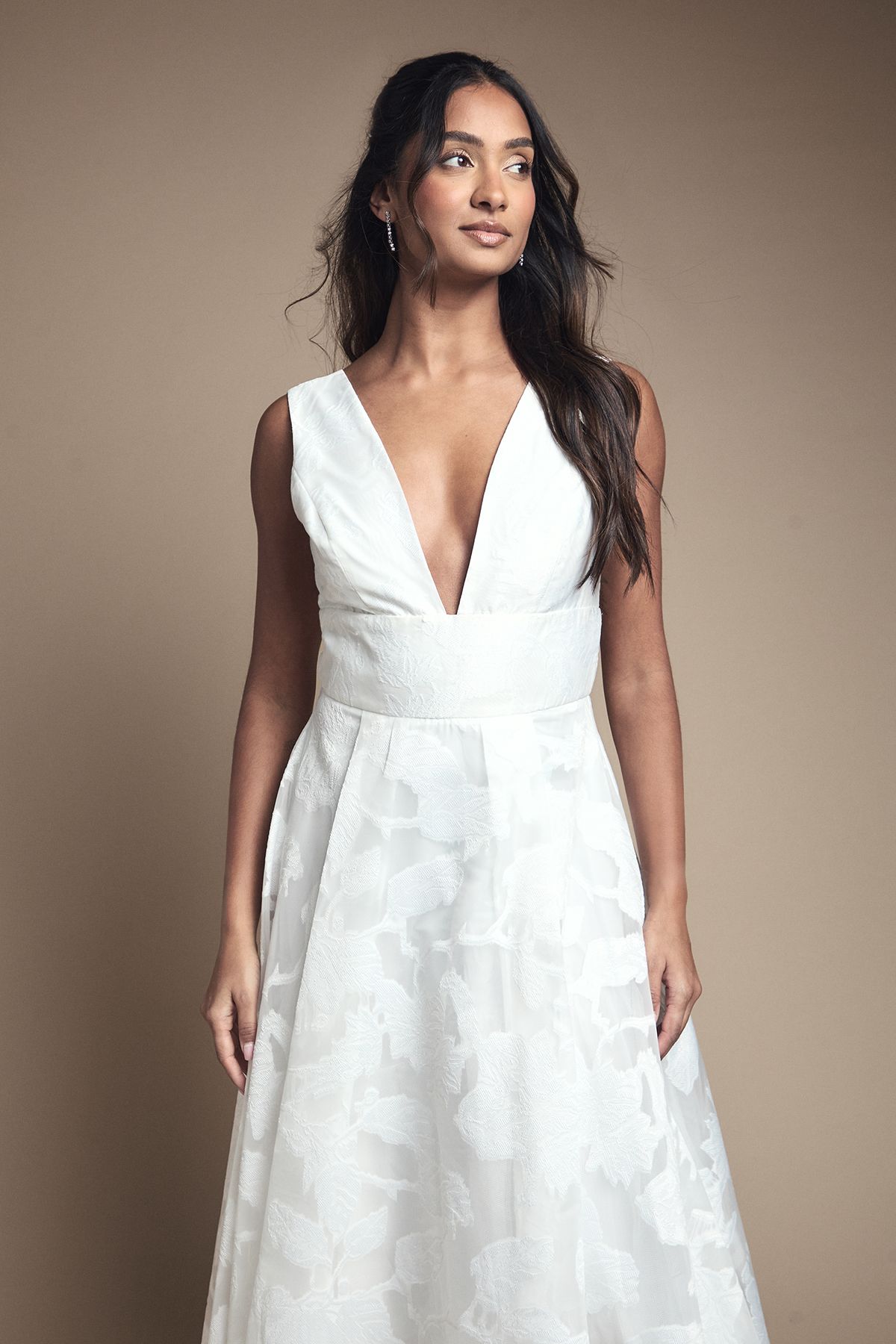 Coast Plunge Neck Jacquard Midi Wedding Dress