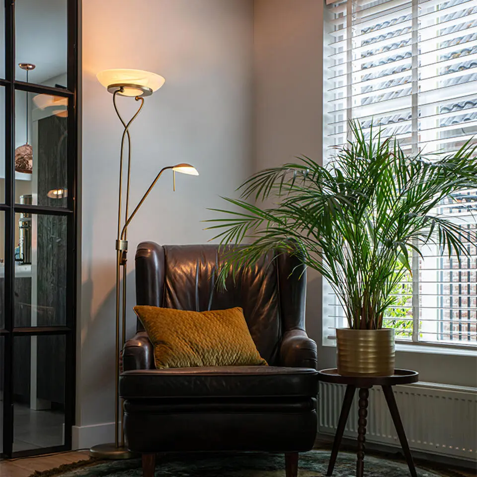 Qazqa staande lamp met leesarm empoli bronskleurig ge?ntegreerde led