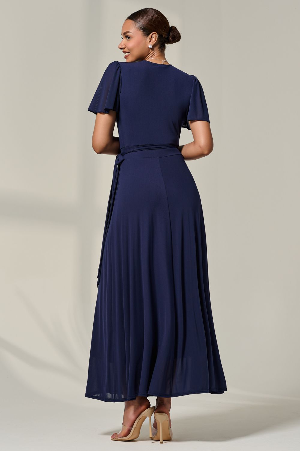 Jolie Moi Angel Sleeve Wrapped Mesh Maxi Dress