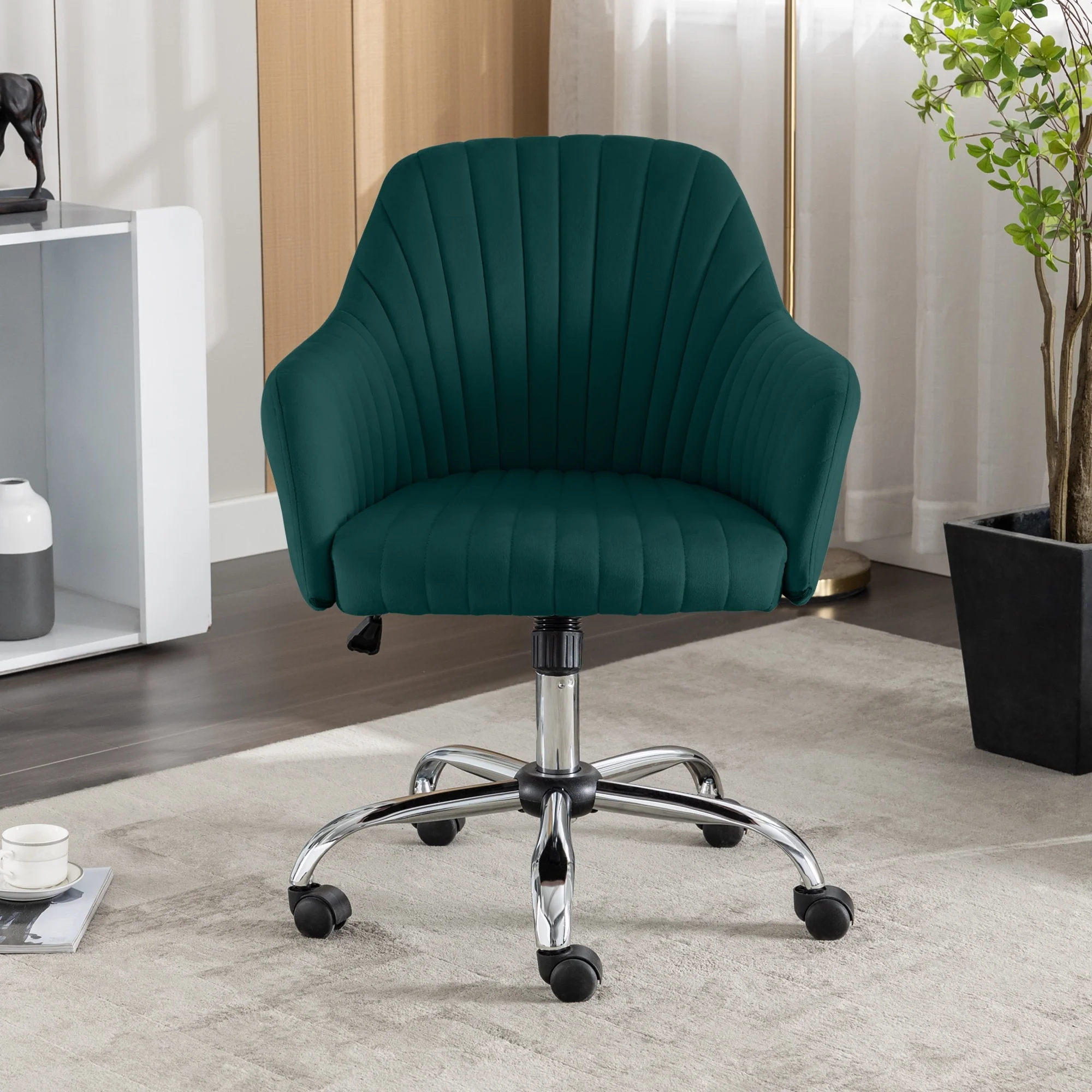 Velvet Home Office Leisure Chair, Upholstered Tufted Office Chair, 360° Swivel Adjustable Height Vanity Chairs - N/A