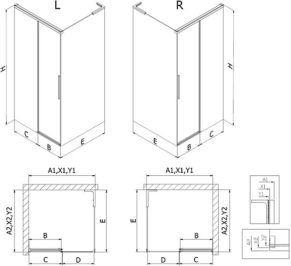 Mexen Rox L cabine de douche coulissante 105 x 70 cm, transparent, blanc - 8C2L-105-070-20-00