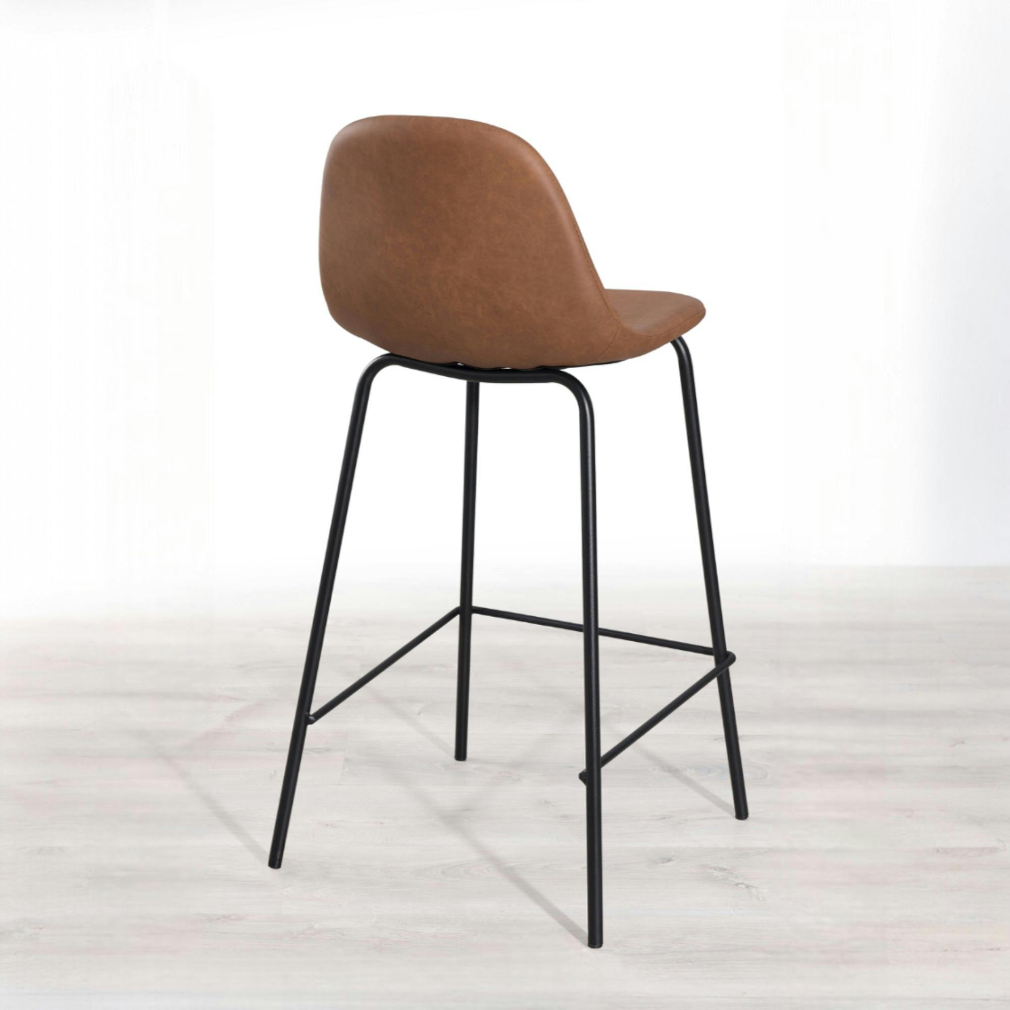 Lot de 2 Chaises de Bar effet couture apparente en métal et tissu marron 41x45x87cm TIM