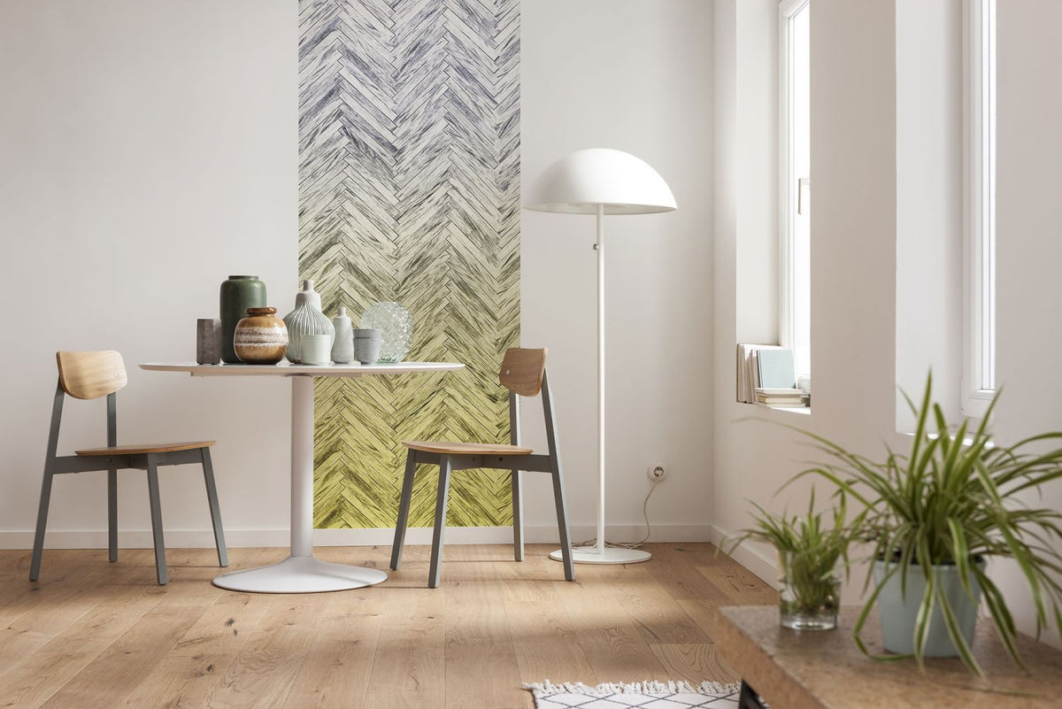 Sanders & Sanders fotobehang visgraat paneel geel - 100 x 250 cm - 611873