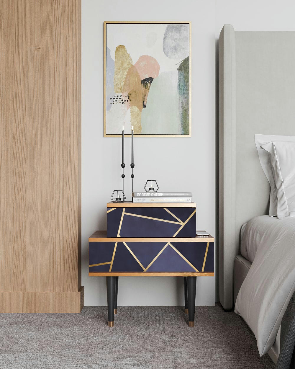 THE AMETHYST - Table de chevet bleu 2 tiroirs L 58 cm