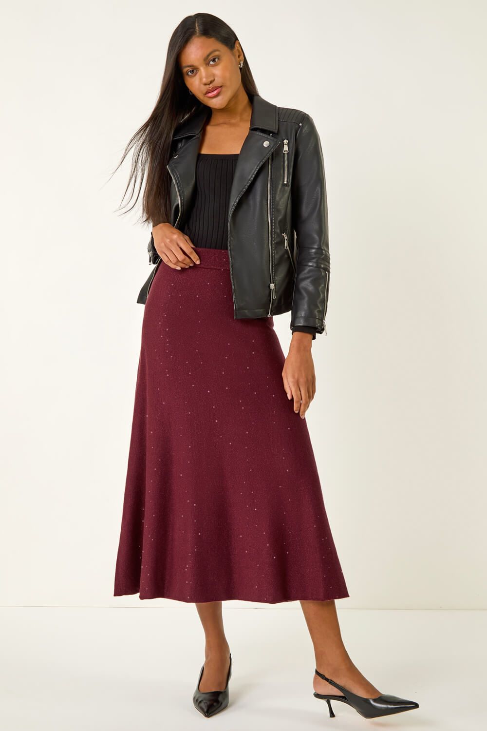 Roman Shimmer Knit Midi Skirt