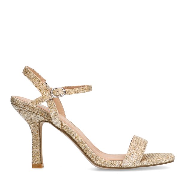 Beige raffia sandalen met hak