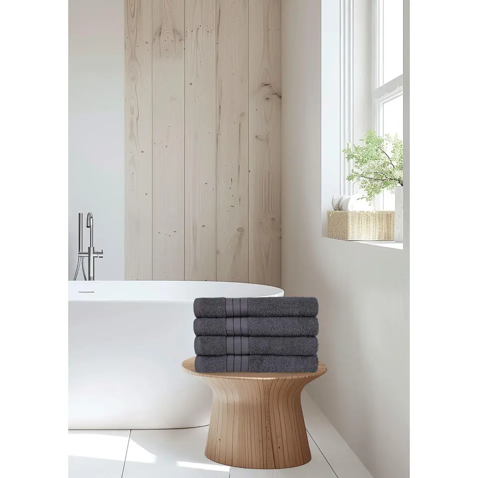 Good Morning uni handdoek effen kleur - Handdoekenset 4 - Antraciet - Badstof