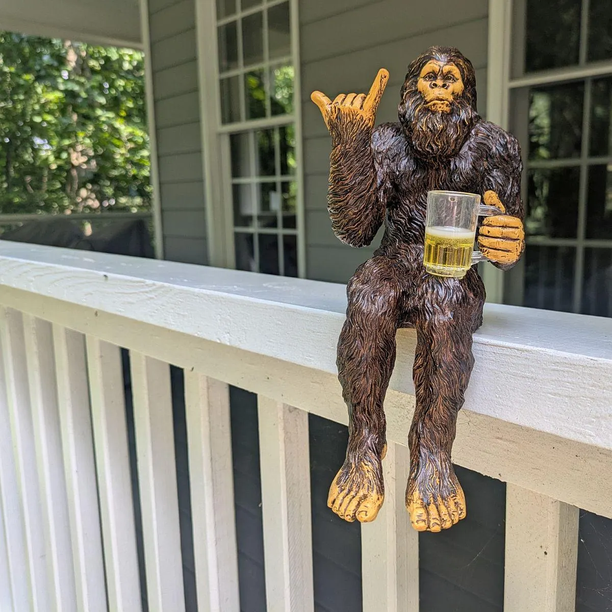Party Bigfoot Sasquatch Yeti Statue Drinking Beer Indoor/Outdoor for Patio, Deck, Home, Office 10 in H Shelf Sitter Figurine