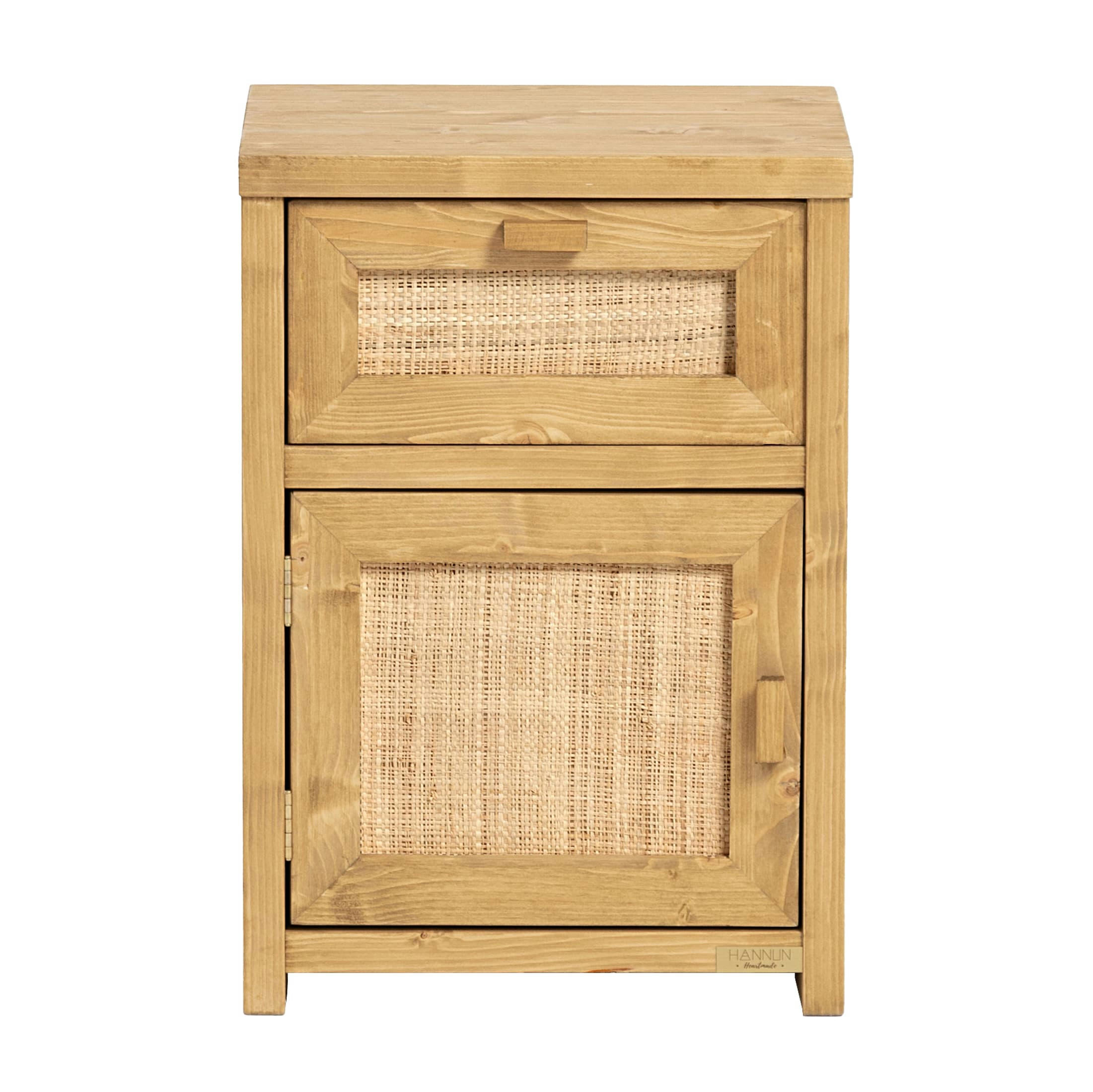MARINE - Table de chevet avec etagère en bois d'épicéa couleur naturelle